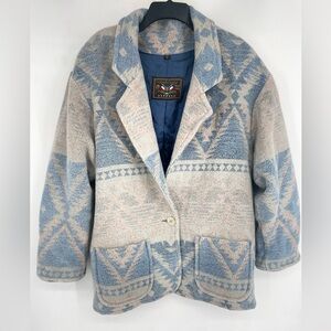 Vintage 80s French Country Aztec Southwestern Wool Blazer Jacket Coat Medium USA